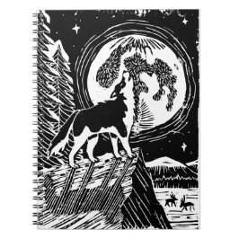 Black & White Howling Husky am Abend Linocut Notizblock