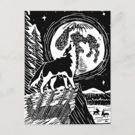Black & White Howling Husky am Abend Linocut Postkarte