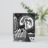 Black & White Howling Husky am Abend Linocut Postkarte (Stehend Vorderseite)