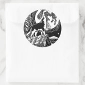 Black & White Howling Husky am Abend Linocut Runder Aufkleber (Tasche)