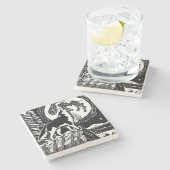 Black & White Howling Husky am Abend Linocut Steinuntersetzer (Seitenansicht)