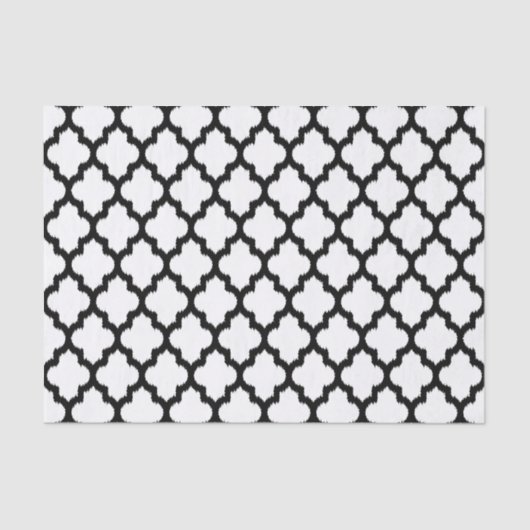 Black & White Ikat Quatrefoil Geometric Pattern Seidenpapier (Vorderseite)