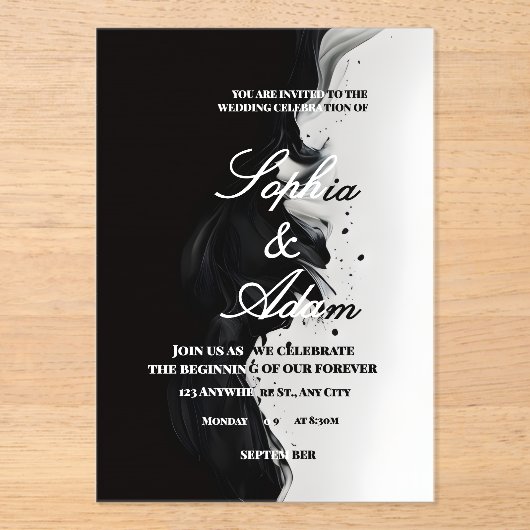 Black & White Ink Art Wedding Invitation Acryleinladungen (Vorderseite)