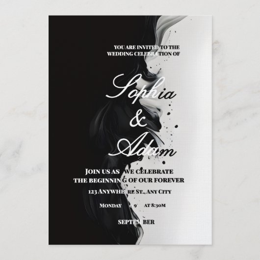 Black & White Ink Art Wedding Invitation Einladung (Vorderseite)