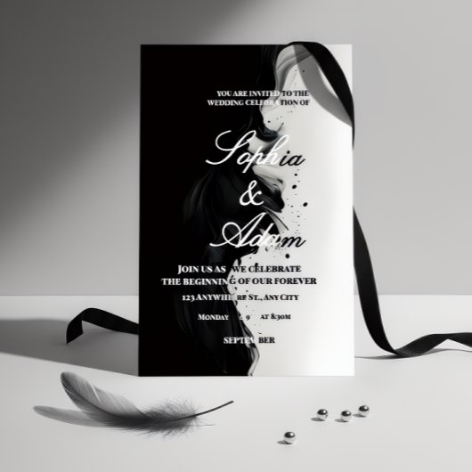 Black & White Ink Art Wedding Invitation Folieneinladung