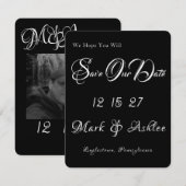 Black White Ink Save the Date Photo Card (Vorne/Hinten)