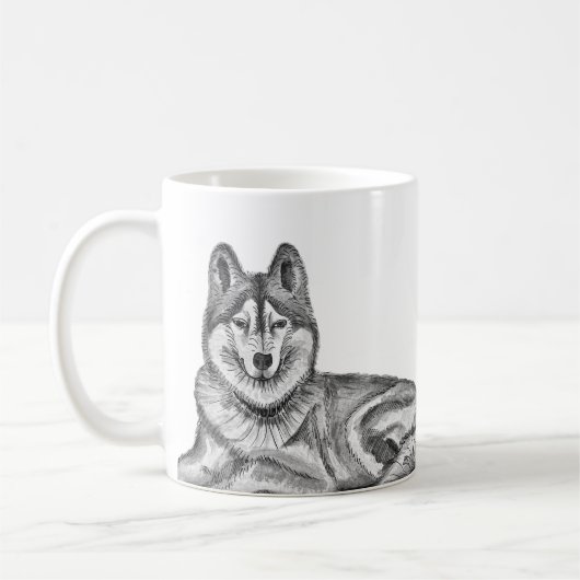 Black & White Ink & Watercolor Siberian Husky Kaffeetasse (Links)