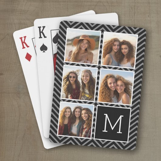 Black White Instagram 5 Photo Collage Monogram Spielkarten