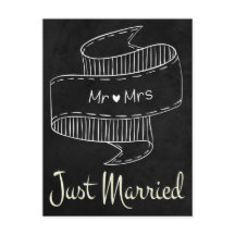 Black & White Just Married Chalkboard Hochzeit