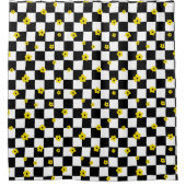 BLACK & WHITE KARO PATTERN & TINY YELLOW BLUMWERKE DUSCHVORHANG (Vorderseite)