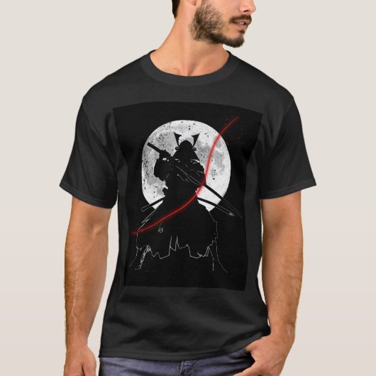 Black & White Katana Moon Art T-Shirt (Vorderseite)