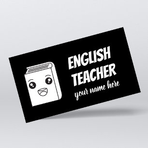 Black & White Kawaii Niedlich Englisch Lehrer ESL Visitenkarte