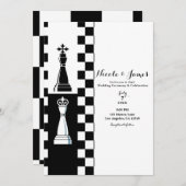 Black & White King Queen Schach Hochzeit Einladung (Vorne/Hinten)