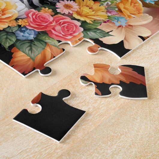 Black & White Kitten Floral Jigsaw Puzzle (Seite)