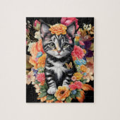 Black & White Kitten Floral Jigsaw Puzzle (Vertikal)