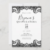 Black & White Lace Elegantes Quinceñera Party Einladung (Vorderseite)