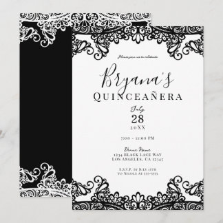 Black & White Lace Elegantes Quinceñera Party Einladung