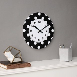 Black White Large Polka Dot Pattern Große Wanduhr