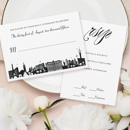 Black & White Las Vegas Skyline Wedding RSVP Card