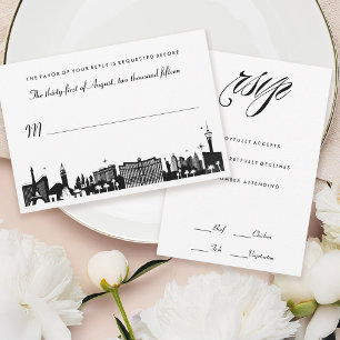 Black & White Las Vegas Skyline Wedding RSVP Card Karte
