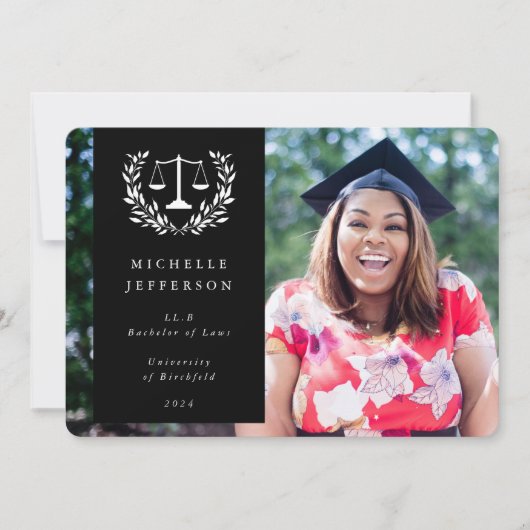 Black+White Law Scales Laurel Wreath Foto Ankündigung (Vorderseite)