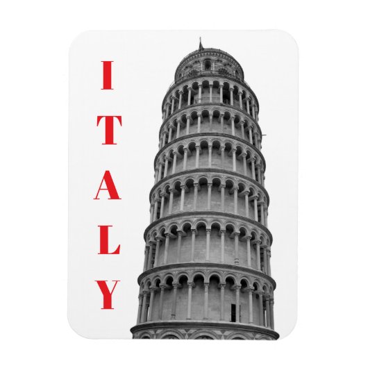 Black White Leaning Tower of Pisa Italy Magnet (Vertikal)