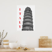 Black White Leaning Tower of Pisa Italy Poster (Küche)