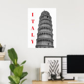 Black White Leaning Tower of Pisa Italy Poster (Heimbüro)
