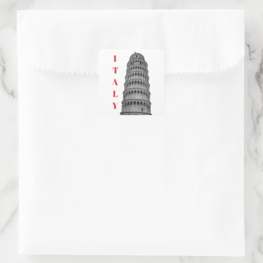 Black White Leaning Tower of Pisa Italy Quadratischer Aufkleber (Tasche)