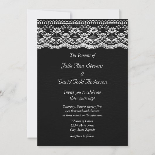 Black & White Leather & Lace Wedding Einladung (Vorderseite)