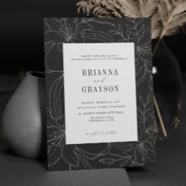 Black White Lily Flower Rustic Elegant Wedding Einladung
