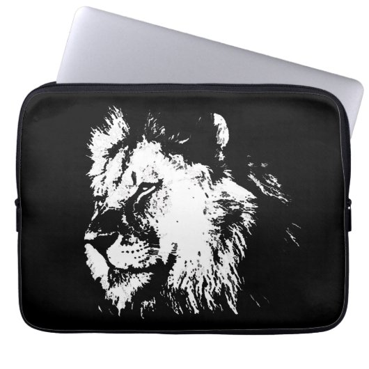 Black White Lion - Animal Pop Art Laptopschutzhülle (Vorderseite)