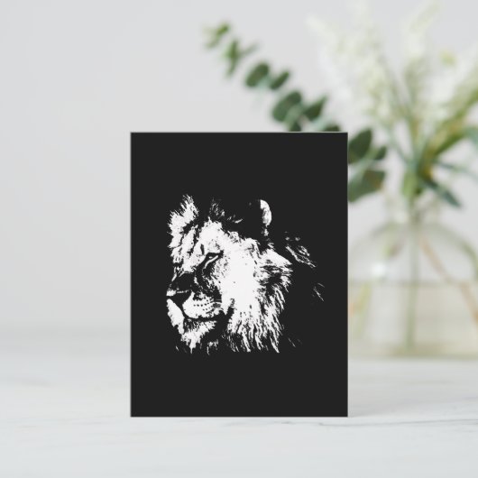 Black White Lion - Animal Pop Art Postkarte (Stehend Vorderseite)