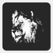 Black White Lion - Animal Pop Art Quadratischer Aufkleber (Vorderseite)