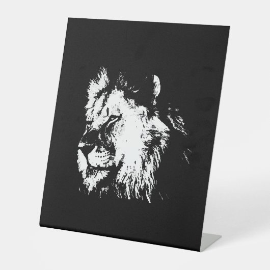 Black White Lion - Animal Pop Art Sockelschild (Vorderseite)