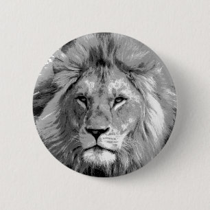 Black White Lion Button
