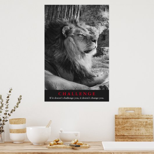 Black & White Lion Challenge Poster (Küche)