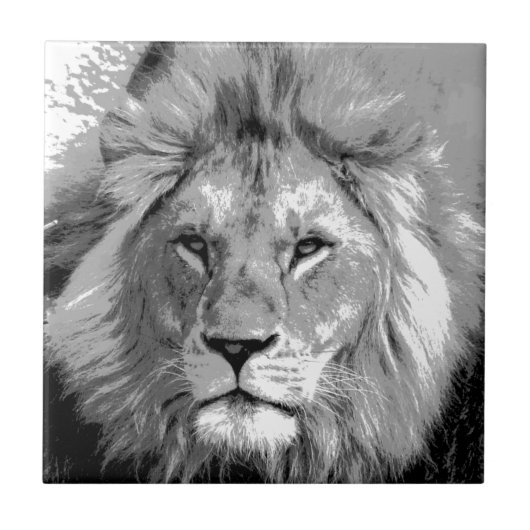 Black White Lion Fliese (Vorderseite)