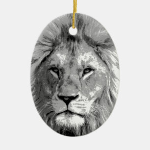 Black White Lion Keramik Ornament