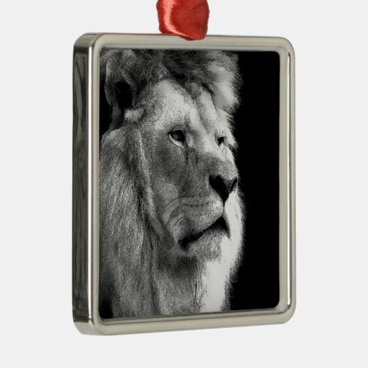 Black White Lion Ornament Aus Metall (Rechts)