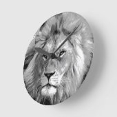 Black White Lion Runde Wanduhr (Winkel)