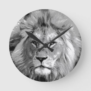 Black White Lion Runde Wanduhr