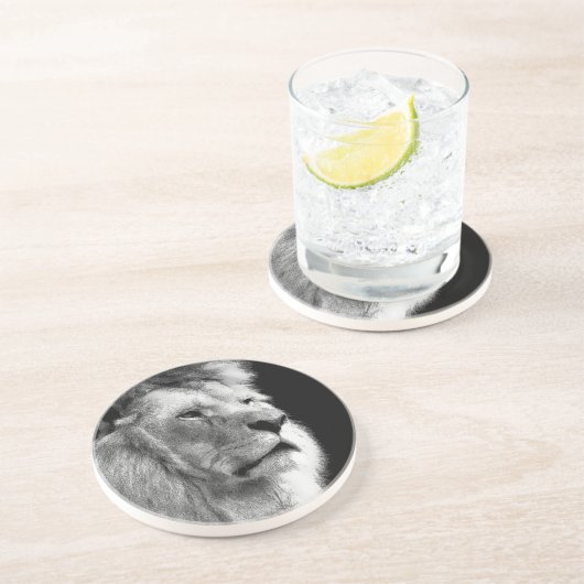 Black White Lion Sandstein Untersetzer (Seite)