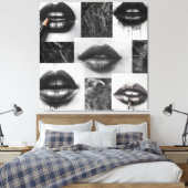Black,White Lips Collage Canvas Statement Wall Art Leinwanddruck (Insitu (Schlafzimmer))