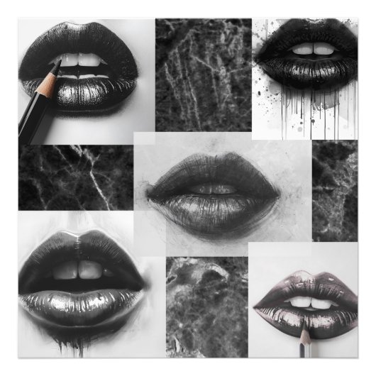 Black & White Lips Collage Photo Enlargement Fotodruck (Vorne)
