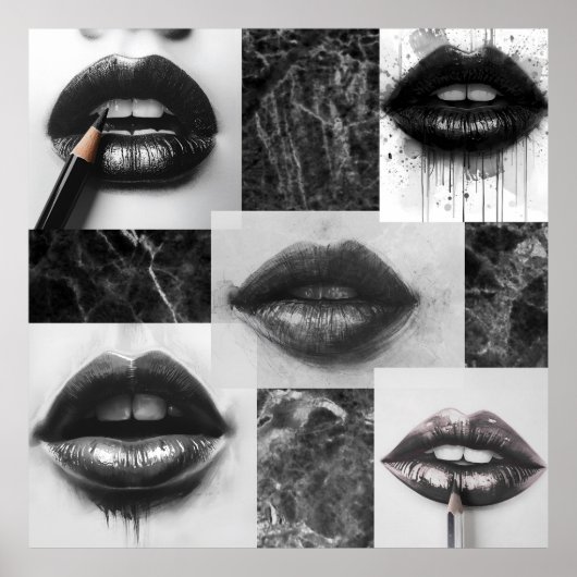 Black & White Lips Collage Poster – Modern Fashion (Vorne)
