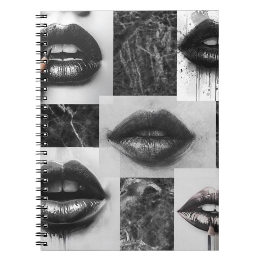 Black & White Lips Collage Spiral Notebook Notizblock (Vorderseite)