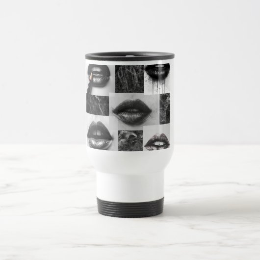 Black & White Lips Collage Travel Mug – Coffee Cup Reisebecher (Mittel)
