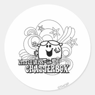 Black & White Little Miss Chatterbox Runder Aufkleber