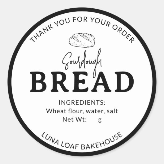 Black White Logo Bakery Sourdough Bread Sticker (Vorderseite)